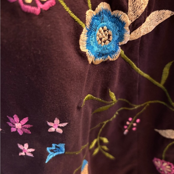 eShakti Midi Eggplant colored Dress with Floral Embroidery 18W - Picture 4 of 6